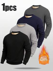 Men's Casual Thermal Lined Warm Crew Neck Sweatshirt, Autumn/Winter