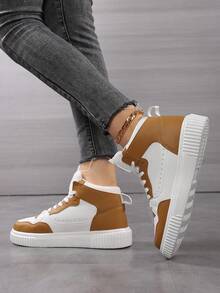 女士多功能高帮运动鞋，四季皆宜的休闲运动鞋，绿/黄/红/棕四色可选，防滑轻便，厚底设计，圆头系带女鞋，适合派对、日常穿着，学生礼物