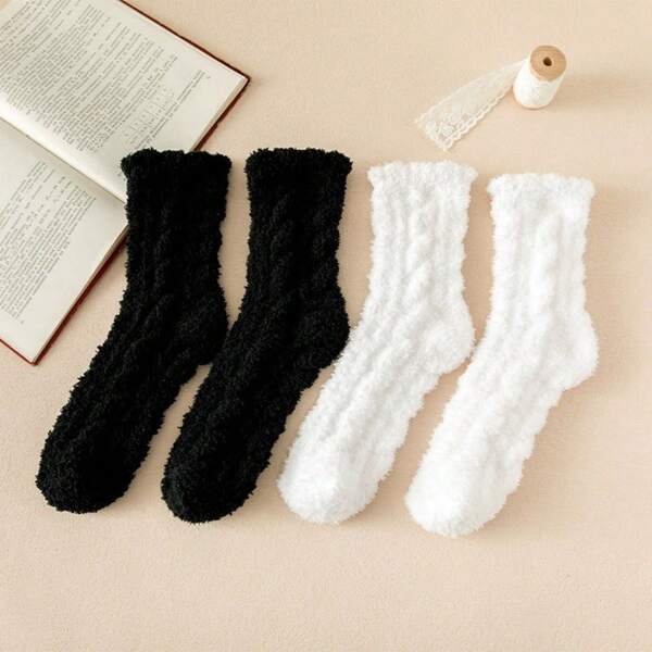 2/1 Pair Coral Fleece Non-Shedding Sleep Socks, Thickened Warm Indoor Socks For Autumn/Winter