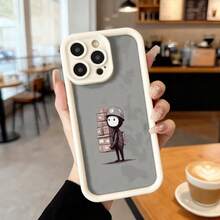 Cubierta de telefono con borde negro gris con estampado de personaje espacial cargando cajas para uso diario en cafeterias y salas de estar Aplicable a los teléfonos de la serie Apple y Galaxy - Burdeos - Ver 4