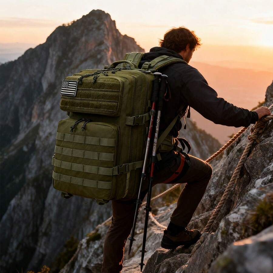 Mochila de camuflaje para exteriores: fibra de poliéster resistente, diseño de camuflaje, estructura con múltiples compartimentos adecuada para senderismo, acampada, caza y escalada, colores mezclados, cierre con cremallera, compartimento para ordenador portátil, mochila resistente | Mochila de camuflaje | Sistema de soporte estructurado, mochila de viajela resistente | Mochila de camuflaje | Sistema de soporte estructurado, mochila de viaje - Verde militar - Ver 1