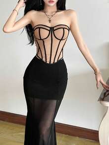 Áo croptop dệt kim không tay, hở lưng, kiểu corset, độ co giãn vừa phải, chất liệu Top Dazzle dành cho nữ, thích hợp cho kỳ nghỉ. - Màu Khaki - Xem 2