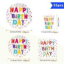 55/25/10pcs Colorful Polka Dot Happy Birthday Disposable Plate Napkin Cup Set, Plates, Napkins And Cups Party Supplies, Suitable For 10 Guests, Disposable Paper Plates Party Tableware Suitable For Birthday Wedding Party Family Picnic - Multicolor - View 2