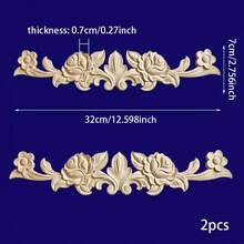2 pezzi Applique decorative in legno intagliato stile europeo non dipinte, motivo in rilievo elegante europeo, adatte per la decorazione della casa - porte, finestre, armadi, ingressi, letti, pareti d'accento, decorazione fai-da-te, 45 x 10 cm
