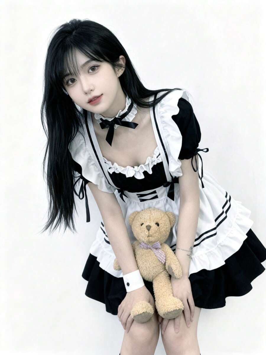 طقم فستان خادمة لوليتا اليابانية الجميلة، فستان وقبعة مناسب للارتداء اليومي، زي تنكري لأداء الأنمي، مناسب للعروض المسرحية وحفلات التنكر والحانات والنوادي وحفلات الأزياء التنكرية، باللون الأسود للربيع