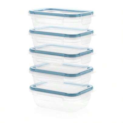 Total Solution 10pc Rectangle Plastic Food Storage Container Value Set 10pcs 5 X 3 Cup [710ml] Containers With 5 X Tab Locking Lids Opaque