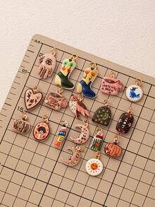 1pc Fashion Printed Moon One Eyed Palm Heart Shaped Bird Mushroom Orange Soda Sour Cucumber DIY Pendant, Plated With 18K Gold, DIY Jewelry Accessories, Necklace Accessories, Bracelet Accessories, Earring Accessories, Keychain Accessories, Bag Accessories, Women's Jewelry Accessories, Wallet Accessories, Small Pendant, Gift.