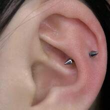 CIZME 1PC 16G Rook Piercing Jewelry Silvery Golden Stainless Steel Eyebrow Piercing Jewelry Crystal Heart CZ Moon Water-Drop Shape Opal Cubic Zirconia Eyebrow Rings Eyes Rook Earrings For Women Valentines,Mom,Mother,Mother's Day,Gift - Gold + Silver - View 3