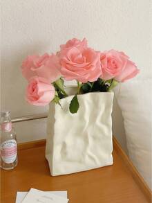 1 قطعة إناء أبيض كبير مستطيل الشكل، إناء زهور من الراتنج لديكور المنزل وغرفة المعيشة - إناء فقط، بدون زهور