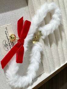 1件 2026新款欧美风可爱锁骨链，圣诞蓬松项链，配甜美红色蝴蝶结铃铛颈链