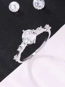 1pc Elegant Classic Sparkling Princess Cut Cubic Zirconia Engagement, Perfect Ideal For Proposal, Wedding, Marriage Ring, Valentine's Day And Anniversary Gift For Women