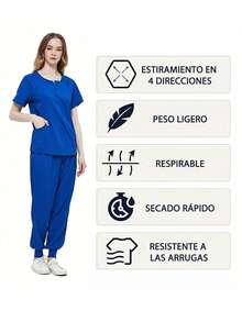 Conjunto de 2 Piezas Uniforme Quirúrgico Anti Fluidos Dama Excelente Calidad, Mujer Uniforme Medico, Conjunto Quirúrgico Filipina Pantalon, Pijama Uniforme Antifluidos Mujer - azul real - Ver 3