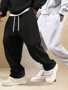 Men's Solid Color Lightweight Breathable Knit Polyester Casual Joggers, Outdoor Exercise Boyfriend Style Essential Basketball Pants