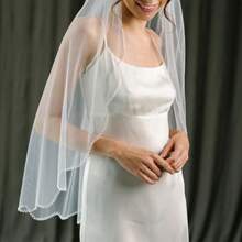 1pc Handmade Beaded Bridal Veil With Faux Pearl Trim, Wedding Hair Accessory - White - View 6