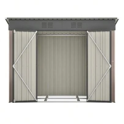 8x4 Ft Metall Gerätehaus Gartenhaus Inkl. Metal Fundament (Ohne Boden), Wetterfest Gartenschuppen Für Outdoor Garten Terrasse, Brown