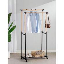 ZYLX SHOPPING - Perchero Doble Extensible con Barras de Madera y Base Metálica 80x43x90-160 cm Confortime - Negro - Ver 4
