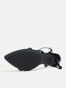 Women's High Heel Shoes, Suitable For Spring/Summer Night Parties, Gatherings, Outdoor Events, Runway Shows, Banquets. Fashionable Pointed Toe Electroplated Black Stilettos With Criss-Cross Ankle Strap, Soft And Skin-Friendly Mirror Surface Material, Elegant And Comfortable, Mysterious High-End Black Pumps To Match Autumn Women's Outfits - Black - View 9