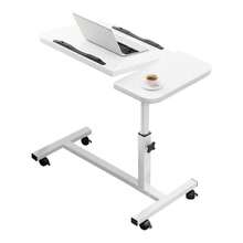 Escritorio sobre cama ajustable en altura con ruedas giratorias, 59.94cm - 95.0cm de alto, mesa rodante móvil para laptop, soporte portátil para computadora para hospital, hogar, oficina, cabecera, sofá, estación de trabajo versátil - Blanco - Ver 11