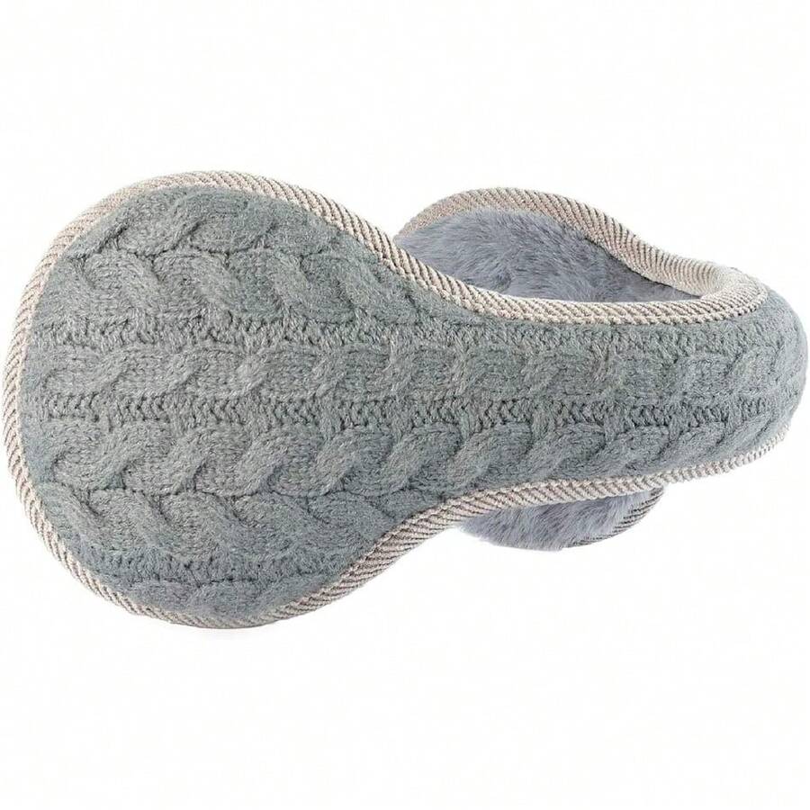 Unisex Foldable Ear Warmers Knits Winter EarMuffs,26339342 - Dark Grey - View 1