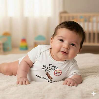 Body Bebê Engraçado ''Chega de Leite Quero Churrasco'' Estampa Divertida Tamanhos P M G