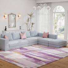 5x7 Ft Abstract Oil Painting Area Rug, Machine Washable Non-Skid Easy Clean Carpet, Fade Pattern For Living Room Bedroom Dining Room Home Office(Pink, Grey, Purple, Brown) - 紫色 - 查看 6
