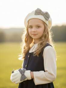 2 件/套：2 件儿童/幼儿女孩白色针织贝雷帽，可爱艺术家画家贝雷帽，带亚克力针织手套，时尚，时髦，流行，千鸟格，蝴蝶结装饰，时尚，轻薄，适合初冬 - 1PC - 查看 7