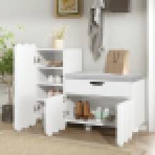 Modern 3-Door Shoe Cabinet With Drawer And Seat Cushion – White – Shoe Cabinets And Shoe Benches – Space-Saving Shoe Cabinets For The Hallway – Stylish Shoe Benches For The Hallway And Entryway - 1 - View 2