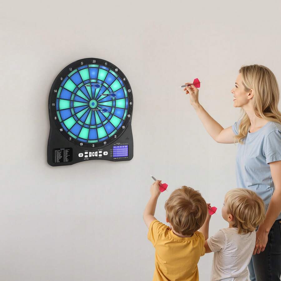 Electronic Dart Board, LED-Illuminated Target Dartboard With 48 Games & 500+ Variations, Includes 6 Dart Shafts With Flights & 50 Soft Tips, Cricket Scoring LCD Screen - Supports Up To 8 Players - 13.5-inch Illuminated Target - View 1
