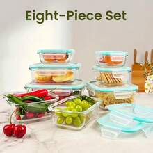 Stozle 18pcs (8 Lids + 8 Containers + 2 Spice Boxes) Sealed Glass Food Storage Gift Box Set, Perfect For Meal Preparation, Lunch-Sealed Storage | Durable Glass, Suitable For Birthday | Party | Holiday Gifts - màu xanh lá - Xem 8