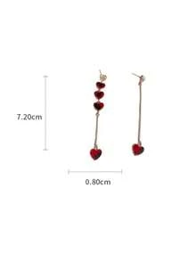 [Lowest Price In 30 Days]2023 New Arrivals Asymmetrical Heart Shaped And Metal Chain Designs Fashionable Personalized Lady Long Earrings - 紅色 - 查看 5