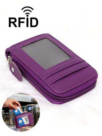 1pc Blocking Card Holder With Zipper, Compact Credit Card Case For And Women, Polyester Lined, Modern Design, Credit Card Storage | Sleek Card Case | Polyester Lined Interior