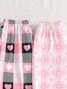 3pcs/Pack Girls Casual Plaid Pants, Heart Pattern, Loose Wide Leg Trousers, Soft & Comfortable, Suitable For Spring & Autumn, Children - Multicolor - View 8