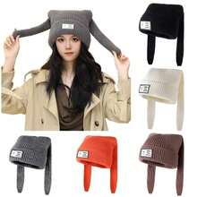 1PC Winter Knitted Hats Women Cute Rabbit Ear Soft Warm Thick Acrylic Luxury Coupleboy Label Beanies Skullies Personalized Casual Party Couples Hats - Patch Tai Dài - Xem 13