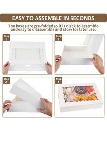 12/6个/1个透明窗口饼干/糕点盒，适用于烘焙食品、甜甜圈、馅饼、糖果、马卡龙，是生日、母亲节、派对的理想之选 [白色] - 白色 - 查看 10