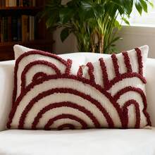 1 buah/2 buah Set Sarung Bantal Pola Geometris Setengah Lingkaran, Sarung Bantal Persegi Bordir Beludru Lingkaran Kanvas, Untuk Penggunaan Sehari-hari di Kamar Tidur, Ruang Tamu, Sofa, Halaman, Dekorasi Taman, Tanpa Isi 30*50cm 45*45cm - Burgundy - View 10