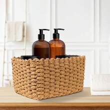 1pc/3pcs Woven White Storage Basket, Multipurpose Organizer Bin For Toys, Cosmetics, Foldable Storage Basket, Desktop Sundries Storage Box, Fabric Storage Container, Basket, Storage Basket, Car Accessories, Kitchen, Bathroom Organizer, Kitchen Accessories, Room Decor, Home Decor, Geometric Woven Boho Baskets, Wood Rattan Plant Pot Holders, Natural Mix Rope Decor For Coastal Vibes Outdoor Spaces - Camel - View 15