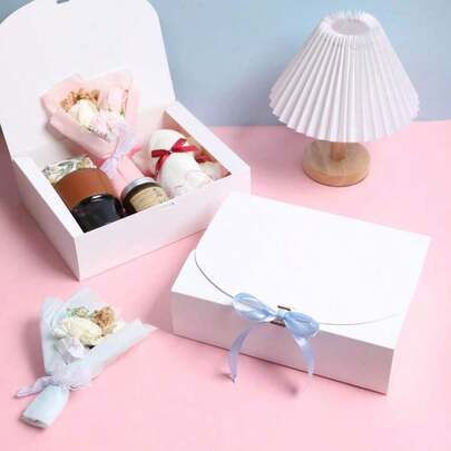 10pcs White Satin Ribbon Gift Boxes, Heavy Paper Gift Boxes For Wedding, Gift Wrapping, Bachelorette Party, Bride, Party Decor, Birthday, Bridesmaid Proposal, Wedding Decor, Bridal Shower