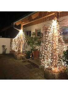 Luces de hadas para exteriores, luces de cadena de luciérnagas, luces de hadas con cable de cobre resistente al agua alimentadas por batería con control remoto, temporizador y ganchos, 8 modos de parpadeo, adecuadas para jardín, hogar, fiesta, decoración de boda - Luz de cascada (luz blanca cálida) - Ver 5