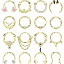 ORAZIO 16Pcs 16G Septum Rings Hoop For Women Men Surgical Steel Dangle Septum Jewelry Septum Clicker Horseshoe Nose Rings Hoop Hinged Segment Daith Helix Tragus Cartilage Earrings Piercing - 彩色 - 查看 7