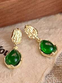 2 件 Maillard Tigereye 泪珠夹式耳环，几何耳环无需穿孔，轻巧奢华