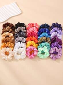 30 pièces Élastique à cheveux en satin pour femmes, chouchous unicolore, chouchous décontractés