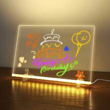 1pc USB LED Note Board, Message Board, Memo Board, LED Drawing Board Acrylic LED Message Board, Warm White Light, With 7 Color Pen, Drawing Supplies, Scratch-Resistant, Adjustable, Erasable, Birthday Gift, Party Decoration - Clear - View 7