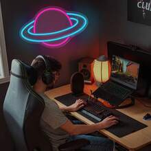 1 Piece "Planet" Themed Neon Sign, Dimmable LED Neon Light, Suitable For Wall Decoration, Bedroom Decorations, Living Room Decorations, Parties, Bars, Clubs, Birthday Gifts For Friends, Gifts For Men, Halloween, USB-Powered Style, And Suitable For Bedroom Scenarios. - Rose Red + Ice Blue - View 3