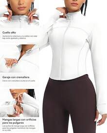 Chaqueta Deportiva Con Cremallera Para Mujer,Sudadera Deportiva Informal De Estilo Corto Para Mujer,Apto Para Correr,Yoga,Deportes Y Ocio - blanco - Ver 5