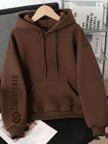 Children's Plain  Hoodie Sweatshirt, Unisex, Soft And Comfortable, Ideal For School And Everyday Wear, Winter/Autumn, Sizes 2 To 16, Premium - 鏽棕色 - 查看 1