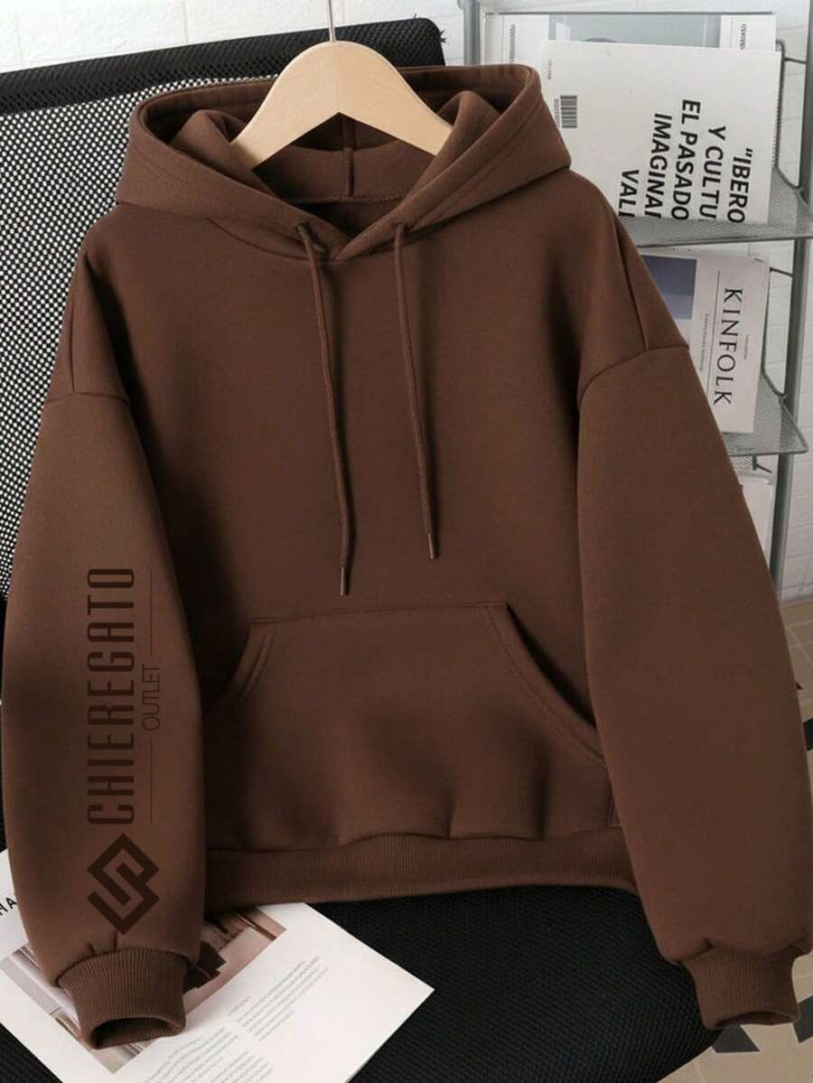 Children's Plain Hoodie Sweatshirt, Unisex, Soft And Comfortable, Ideal For School And Everyday Wear, Winter/Autumn, Sizes 2 To 16, Premium - 鏽棕色 - 查看 1
