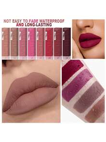 裸棕色哑光液体唇膏，丝绒性感深红色唇彩，不粘腻，持久唇妆 - 彩色 - 查看 7