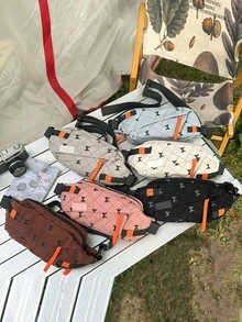 休闲男士腰包，时尚简约斜挎包，蝴蝶结印花户外大容量轻便旅行胸包 - 查看 6
