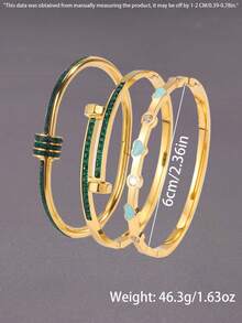 3 件简约小众不锈钢油滴心形手链，适合女性日常或特殊场合，时尚百搭，休闲、派对、情人节礼物 - 金黃色 - 查看 4