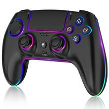 Wireless Controller With 7 Colors RGB Light For P-S5 Pro/Slim,Steam,IOS,PC Windows/Android 10 And Above,Support Microphone/Dual Vibration/Turbo/Programmable, With 3.5mm Audio Jack - màu đen - Xem 1